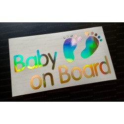 Baby On Board Silver Gold Hologram Neo Mirror Chrome Car Window Bumper Sticker Decal