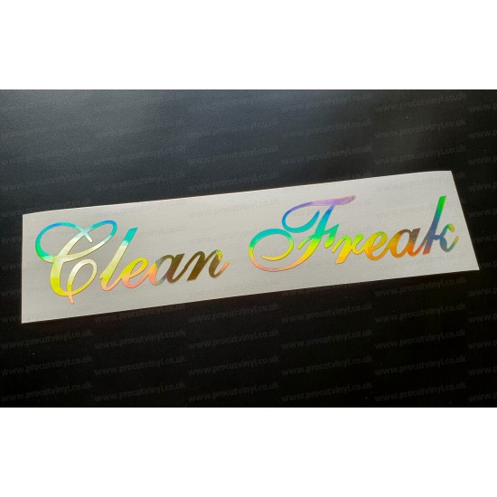 Clean Freak Vinyl Die Cut Window Bumper Sticker Decal Graphic Silver Gold Hologram Neo Chrome