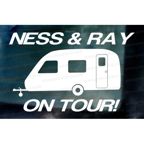Personalised Custom Names Family on Tour Caravan Funny Novelty Vinyl Die Cut Car Window Bumper Sticker Decal