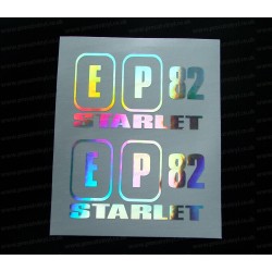EP82 STARLET x2 Pair Silver Hologram Neo Mirror Chrome Car Window Bumper Stickers Decals