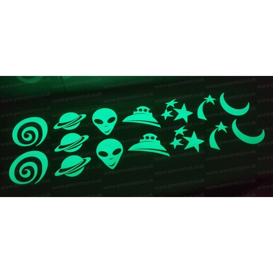 Glow in the Dark Alien Space Themed Wall Art Vinyl Stickers Decals For Bedroom Walls