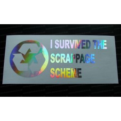 I Survived The Scrappage Scheme Silver Hologram Neo Mirror Chrome Car Window Bumper Sticker Decal