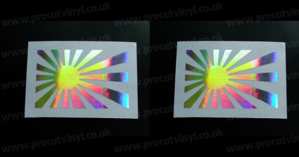 Rising Sun x2 Pair Silver Hologram Neo Mirror Chrome Car Window Bumper ...