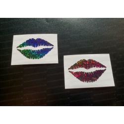 Lips Lipstick x2 Pair Rainbow Glitter Vinyls Car Window Bumper Stickers Decals