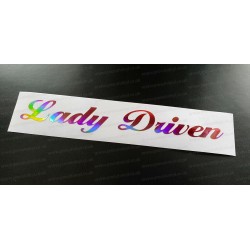 Lady Driven Vinyl Die Cut Window Bumper Sticker Decal Graphic Rose Gold Pink Hologram Neo Chrome