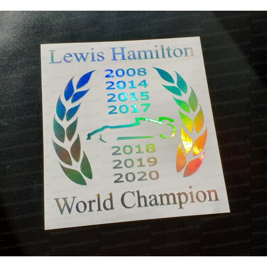Lewis Hamilton F1 Laurel Wreath 2020 7 Times World Champion Silver Hologram Neo Chrome Car Window Bumper Sticker Decal