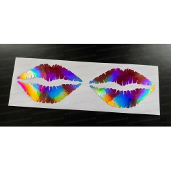 Lips Lipstick x2 Pair Rose Gold Pink Hologram Neo Chrome Car Window Bumper Stickers Decals
