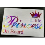 Little Princess On Board Rose Gold Pink Hologram Neo Mirror Chrome Car Window Bumper Sticker Decal