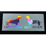 Low Rider Dachshund x2 Pair Silver Hologram Neo Mirror Chrome Car Window Bumper Stickers Decals