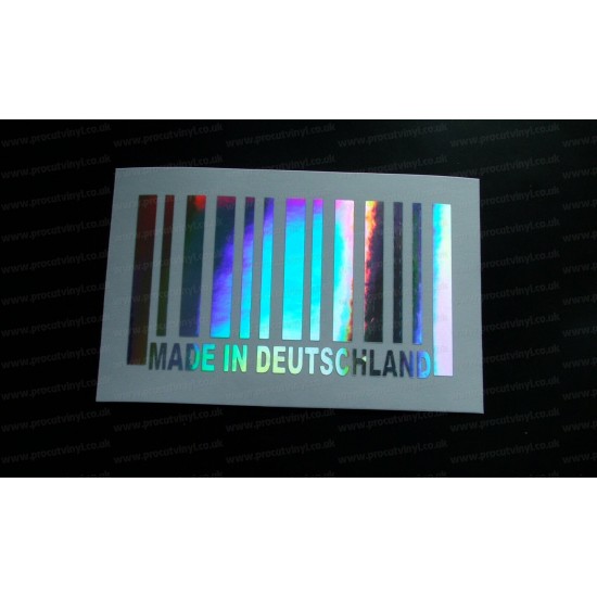Made In Deutschland Barcode Silver Hologram Neo Mirror Chrome Car Window Bumper Sticker Decal