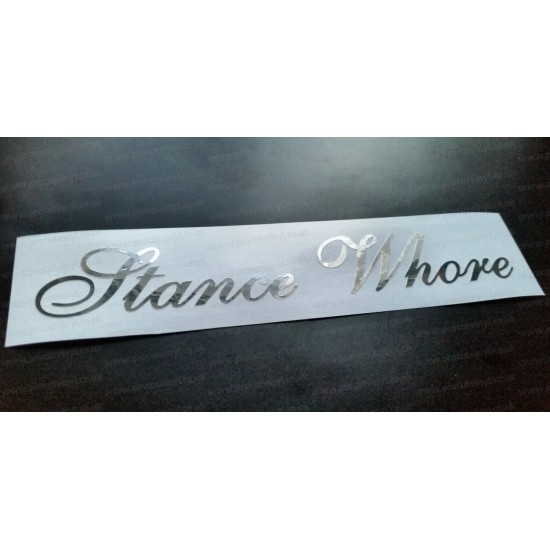 Stance Whore Silver Hologram Neo Mirror Chrome Car Window Bumper Sticker Decal