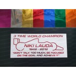 Niki Lauda RIP Memorial Fan Tribute Formula 1 F1 Legend 3 Time World Champion ref:5 Coloured Chromes Stickers Decals Graphics