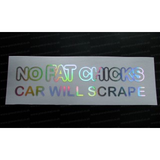 No Fat Chicks Car Will Scrape Silver Hologram Neo Mirror Chrome Car Window Bumper Sticker Decal