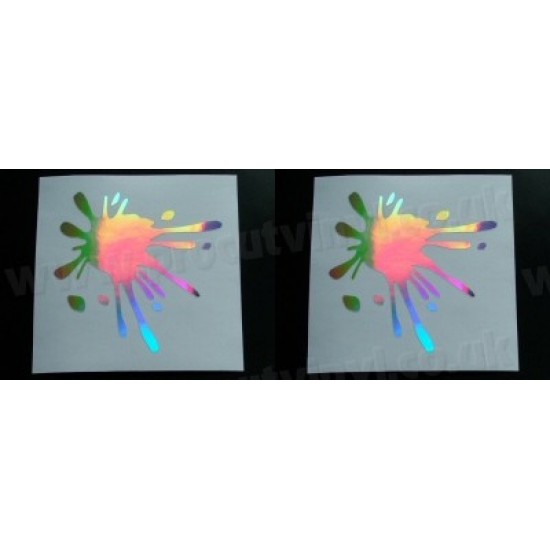 Paint Splat x2 Pair Silver Hologram Neo Mirror Chrome Car Window Bumper Stickers Decals ref:1
