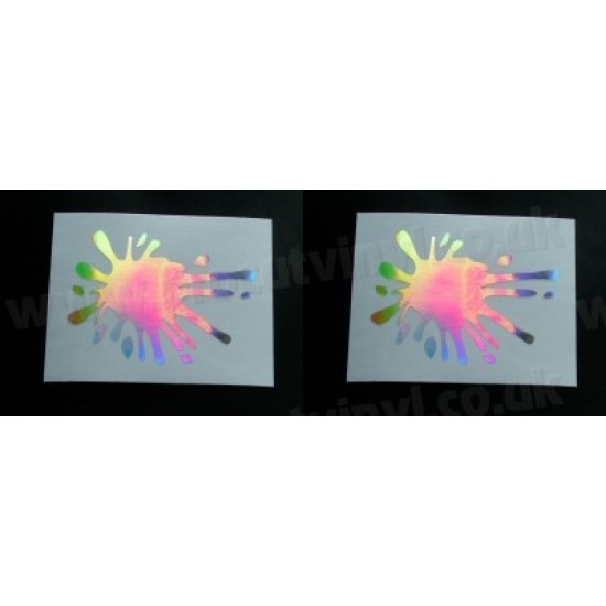 Paint Splat x2 Pair Silver Hologram Neo Mirror Chrome Car Window Bumper Stickers Decals ref:2