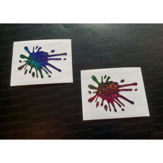 Paint Splat x2 Pair Silver Hologram Neo Mirror Chrome Car Window Bumper Stickers Decals ref:2