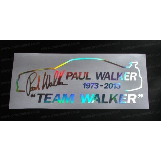 Paul Walker Skyline TEAM WALKER RIP Memorial Tirbute Silver Hologram Neo Mirror Chrome Car Window Bumper Sticker Decal
