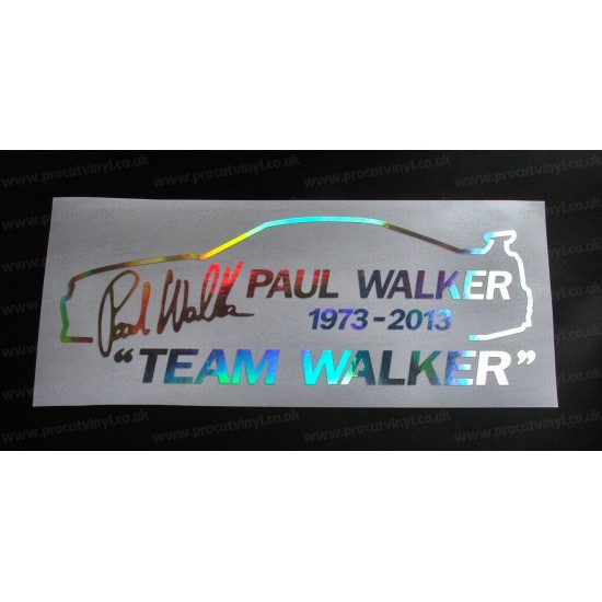 Paul Walker Skyline TEAM WALKER RIP Memorial Tirbute Silver Hologram Neo Mirror Chrome Car Window Bumper Sticker Decal