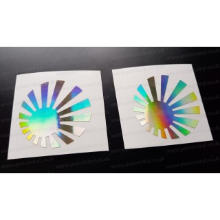 Rising Sun Round x2 Pair Gold Silver Hologram Neo Mirror Chrome Car Window Bumper Stickers Decals