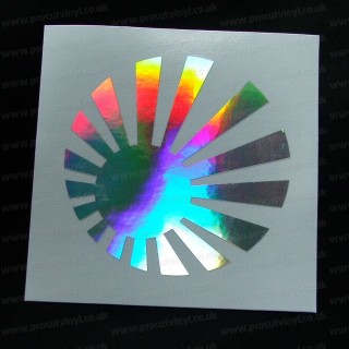 Rising Sun Round x1 Silver Hologram Neo Mirror Chrome Car Window Bumper Sticker Decal