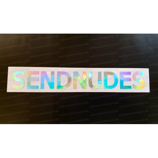 SEND NUDES Funny Novelty Silver Hologram Neo Mirror Chrome Car Window Bumper Sticker Decal