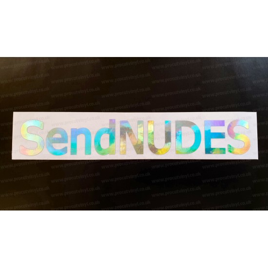 Send NUDES Funny Novelty Silver Hologram Neo Mirror Chrome Car Window Bumper Sticker Decal