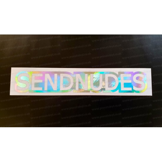 SEND NUDES Funny Novelty Silver Hologram Neo Mirror Chrome Car Window Bumper Sticker Decal