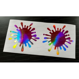 Paint Splat x2 Pair Rose Pink Gold Hologram Neo Mirror Chrome Car Window Bumper Stickers Decals ref:3