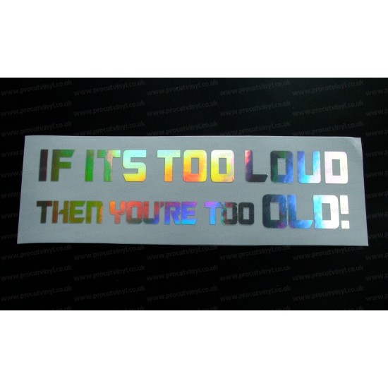 If It's Too Loud Then You're Too Old! Silver Hologram Neo Mirror Chrome Car Window Bumper Sticker Decal