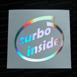 Turbo inside Silver Hologram Neo Mirror Chrome Car Window Bumper Sticker Decal