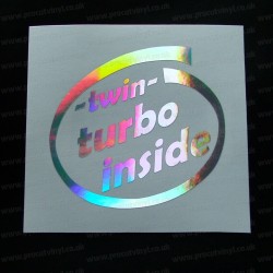 Twin Turbo inside Silver Hologram Neo Mirror Chrome Car Window Bumper Sticker Decal