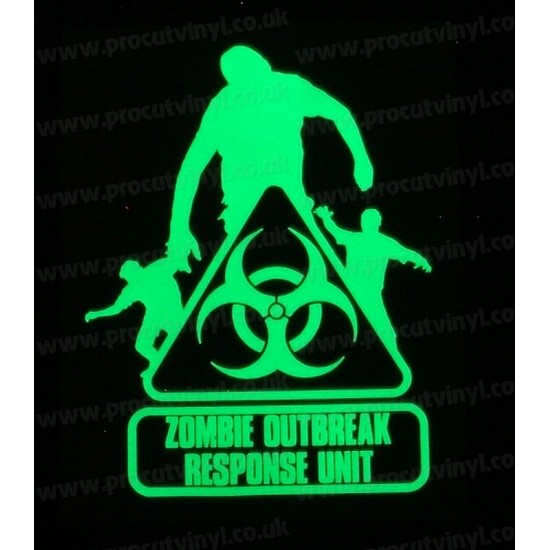 Zombies Outbreak Response Unit Glow in the Dark Luminescent Sticker Decal