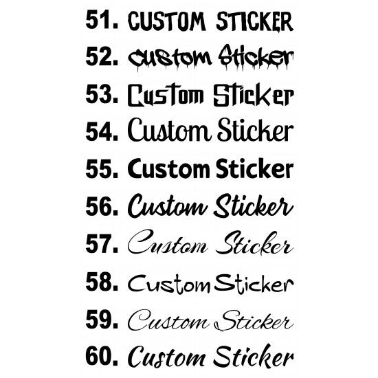 Silver Hologram Neo Chrome Custom Personalised Slogan Name Lettering Quotes Decals Stickers Text Font List 51-60
