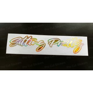 Sitting Pretty Vinyl Die Cut Window Bumper Sticker Decal Graphic Silver Gold Hologram Neo Chrome