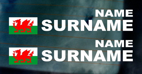2x Rally Race Tag Decals With Ireland Flag – Personalised Name/Surname For Car Windows (Ref:14)